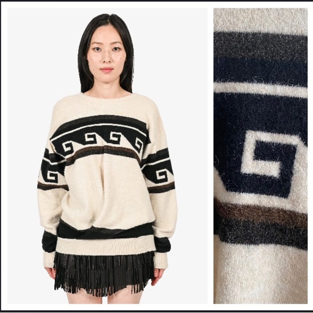Isabel Marant Samuel Surround Knit Pullover Oversized Sweater Cream Black 34 XS